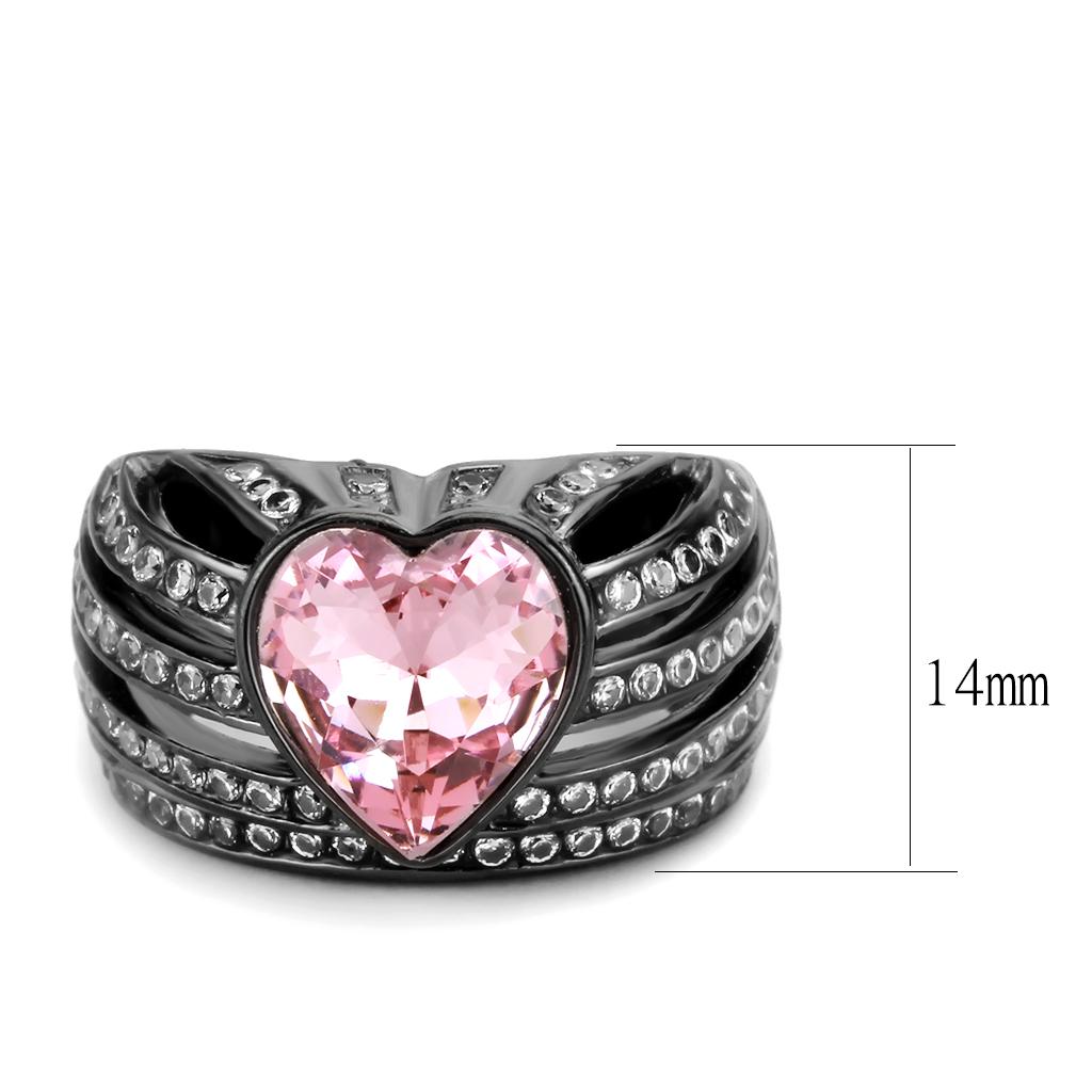 MATK3686 - IP Black(Ion Plating) Stainless Steel Ring with Top Grade Crystal  in Light Rose