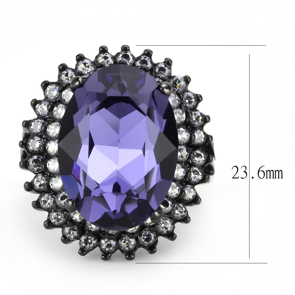 MATK3687 - IP Black(Ion Plating) Stainless Steel Ring with Top Grade Crystal  in Tanzanite