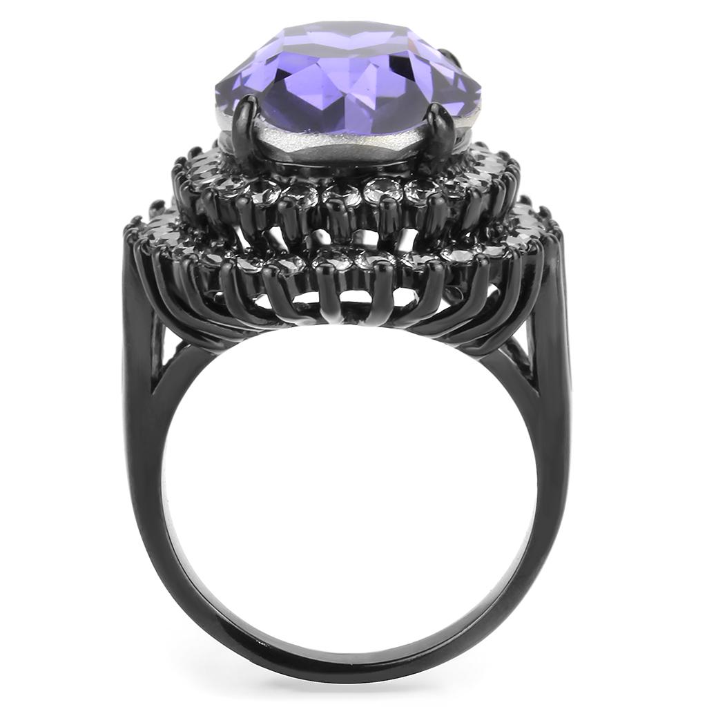 MATK3687 - IP Black(Ion Plating) Stainless Steel Ring with Top Grade Crystal  in Tanzanite