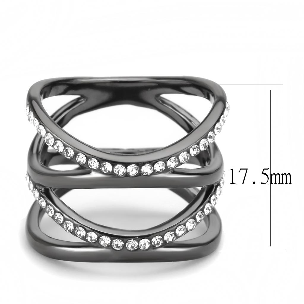 MATK3689 - IP Light Black  (IP Gun) Stainless Steel Ring with Top Grade Crystal  in Clear