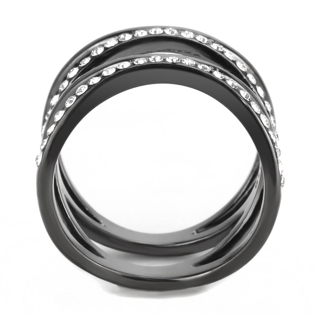 MATK3689 - IP Light Black  (IP Gun) Stainless Steel Ring with Top Grade Crystal  in Clear