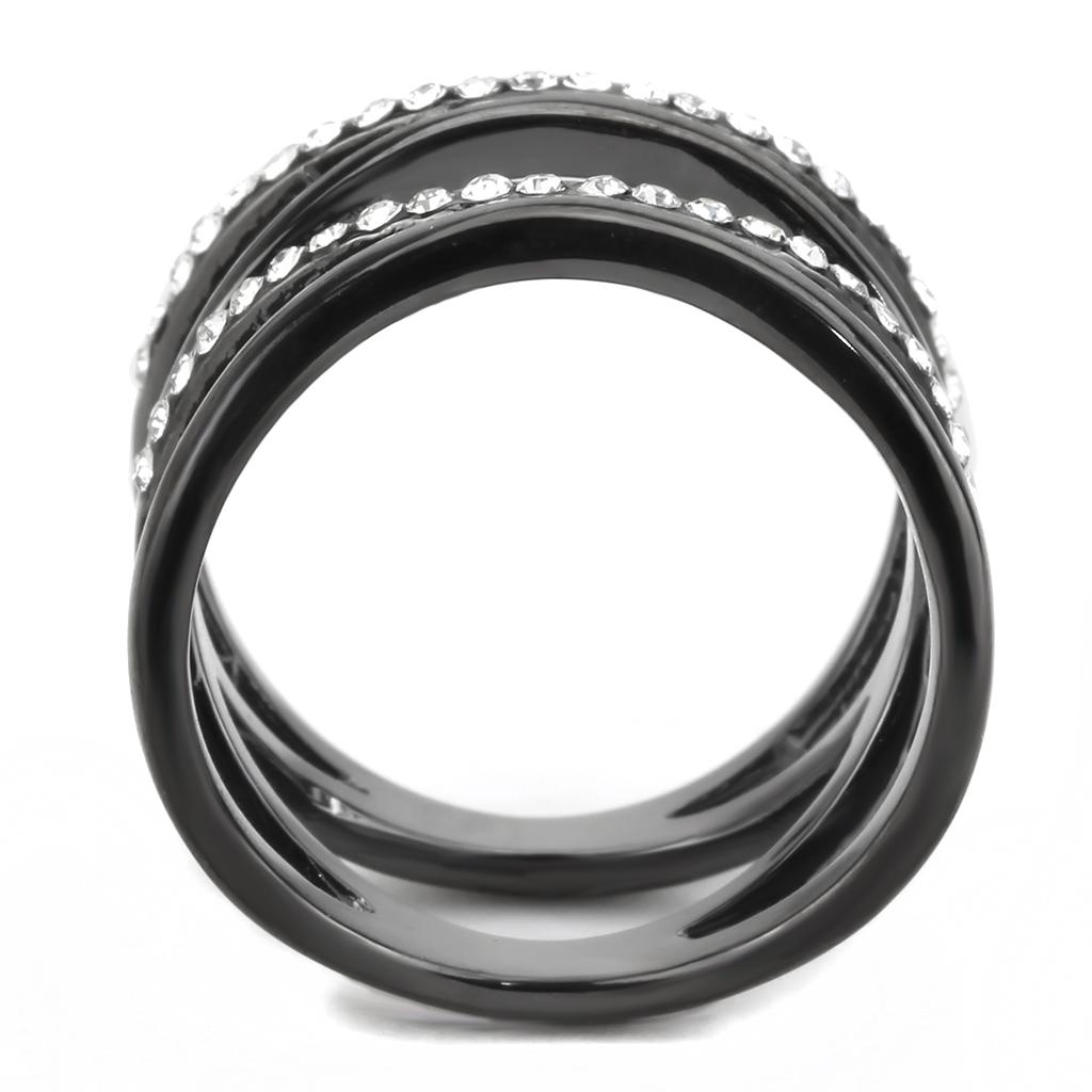 MATK3689 - IP Light Black  (IP Gun) Stainless Steel Ring with Top Grade Crystal  in Clear