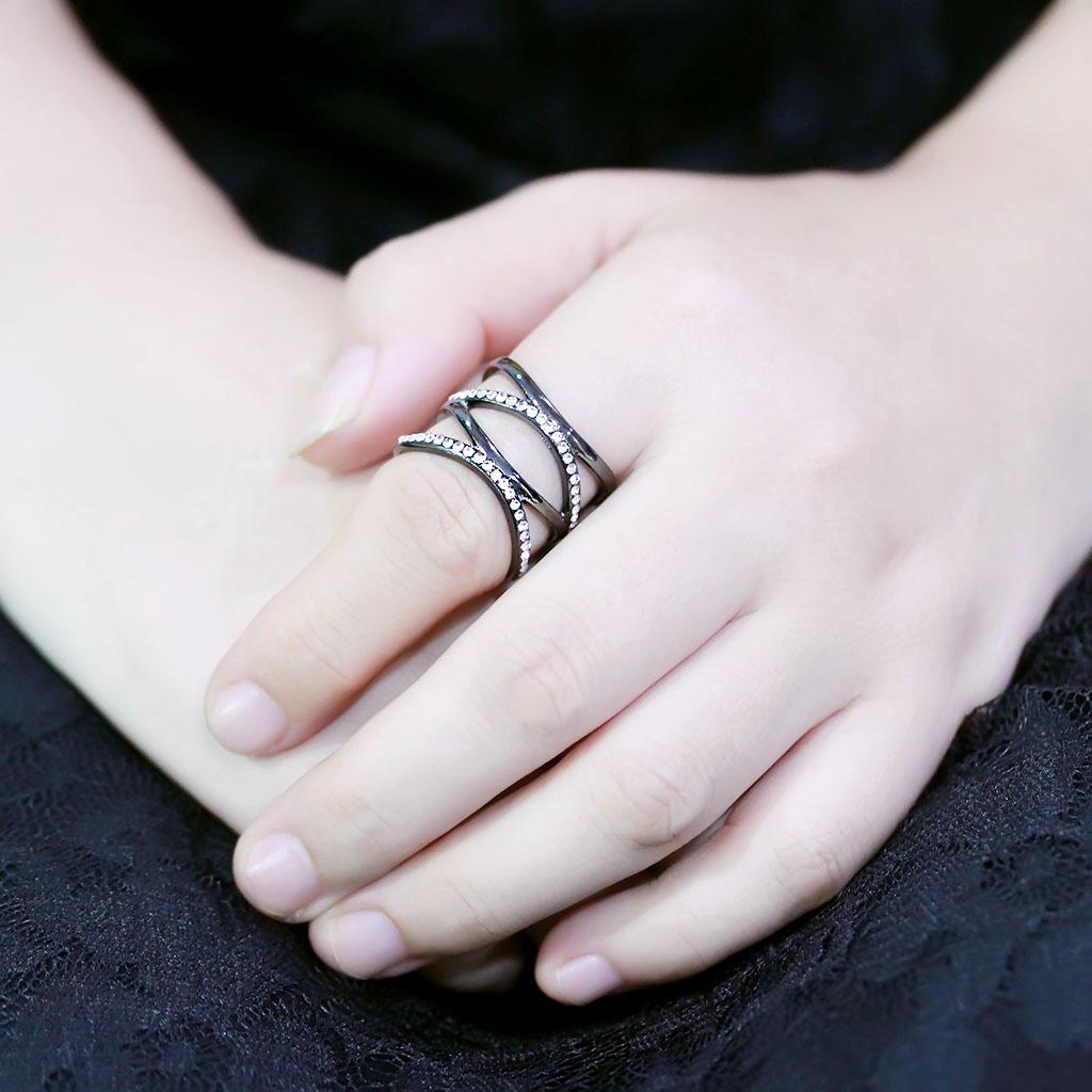 MATK3689 - IP Light Black  (IP Gun) Stainless Steel Ring with Top Grade Crystal  in Clear