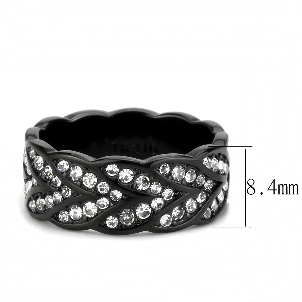 MATK3691 - IP Black(Ion Plating) Stainless Steel Ring with Top Grade Crystal  in Clear