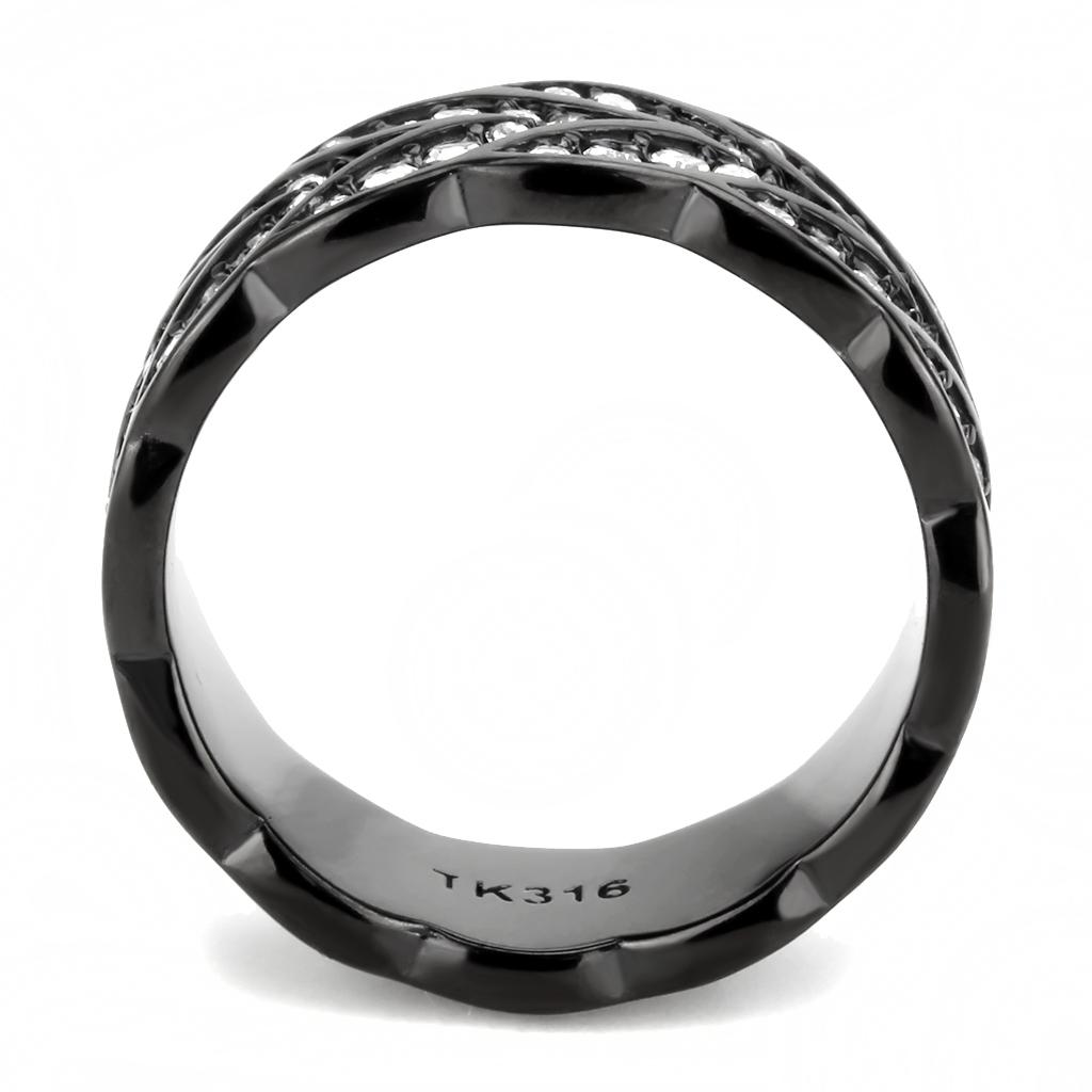 MATK3691 - IP Black(Ion Plating) Stainless Steel Ring with Top Grade Crystal  in Clear