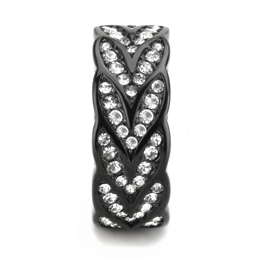 MATK3691 - IP Black(Ion Plating) Stainless Steel Ring with Top Grade Crystal  in Clear