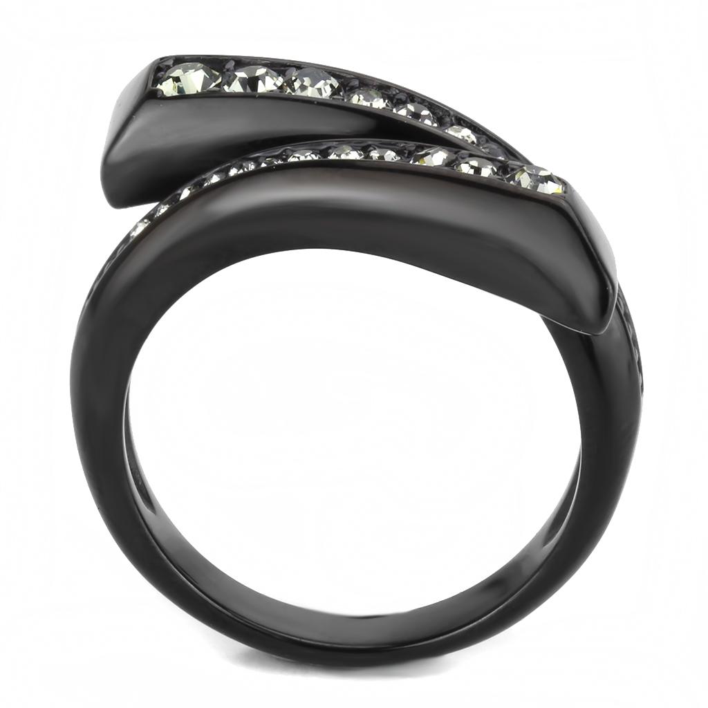 MATK3692 - IP Black(Ion Plating) Stainless Steel Ring with Top Grade Crystal  in Black Diamond