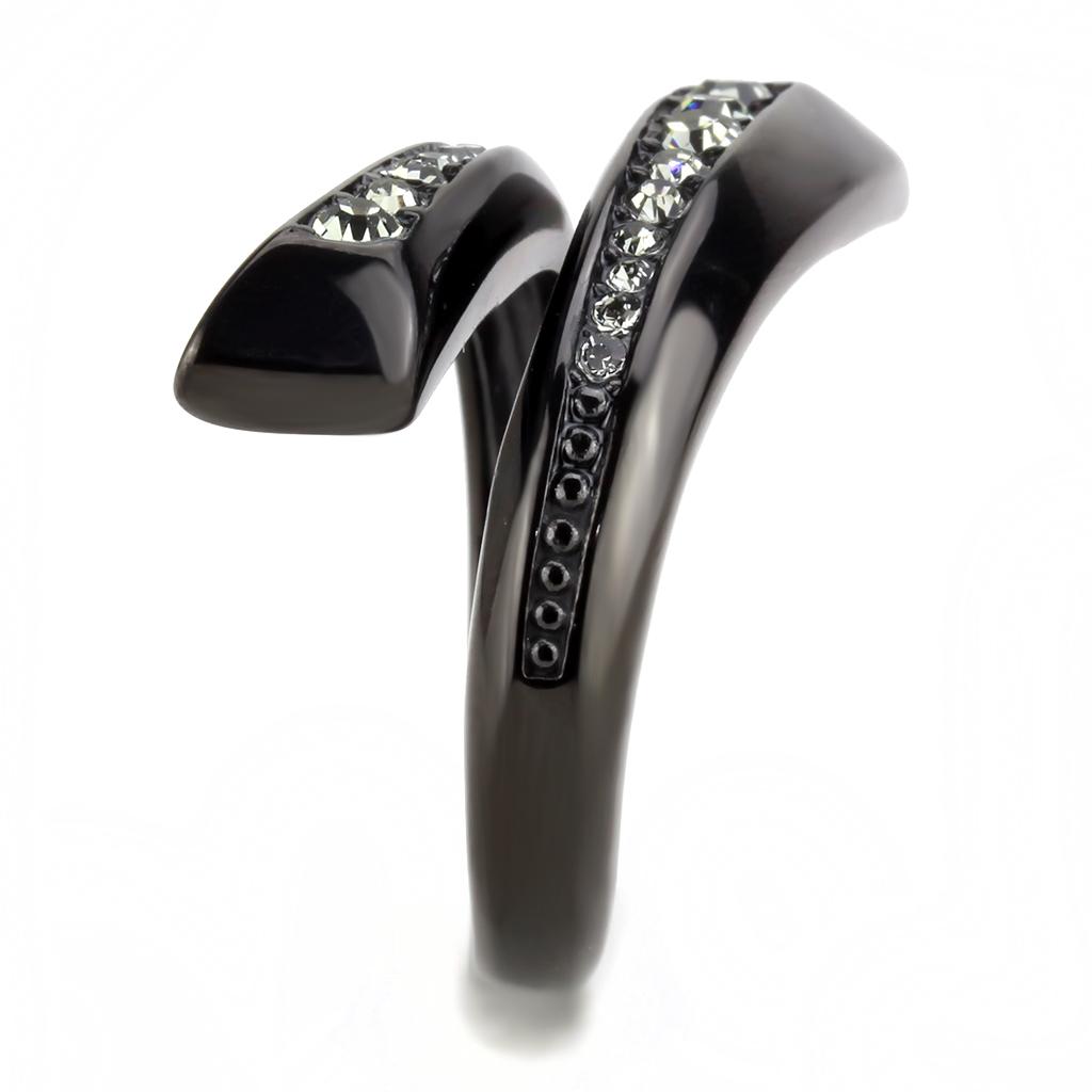 MATK3692 - IP Black(Ion Plating) Stainless Steel Ring with Top Grade Crystal  in Black Diamond