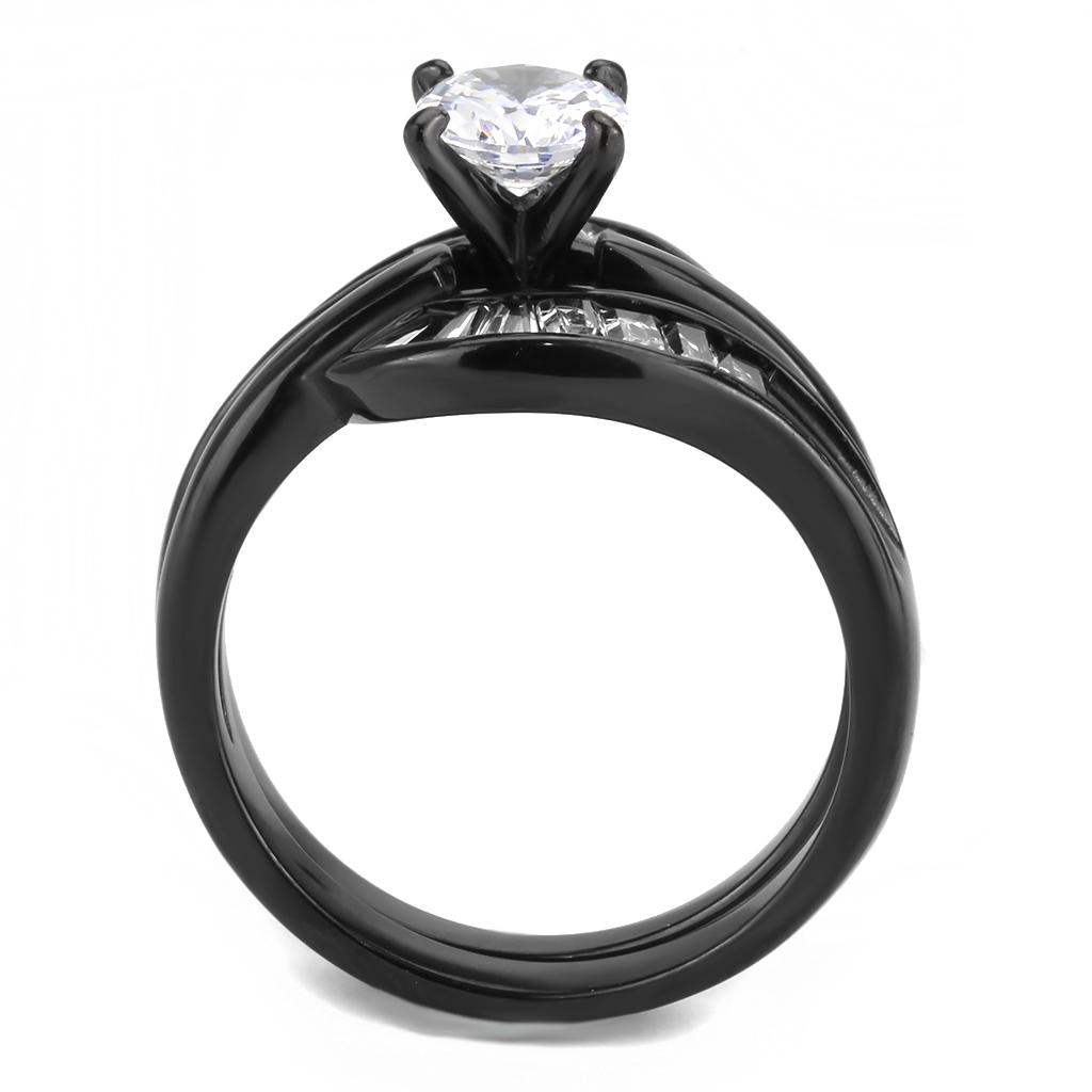 MATK3693 - IP Black(Ion Plating) Stainless Steel Ring with AAA Grade CZ  in Clear
