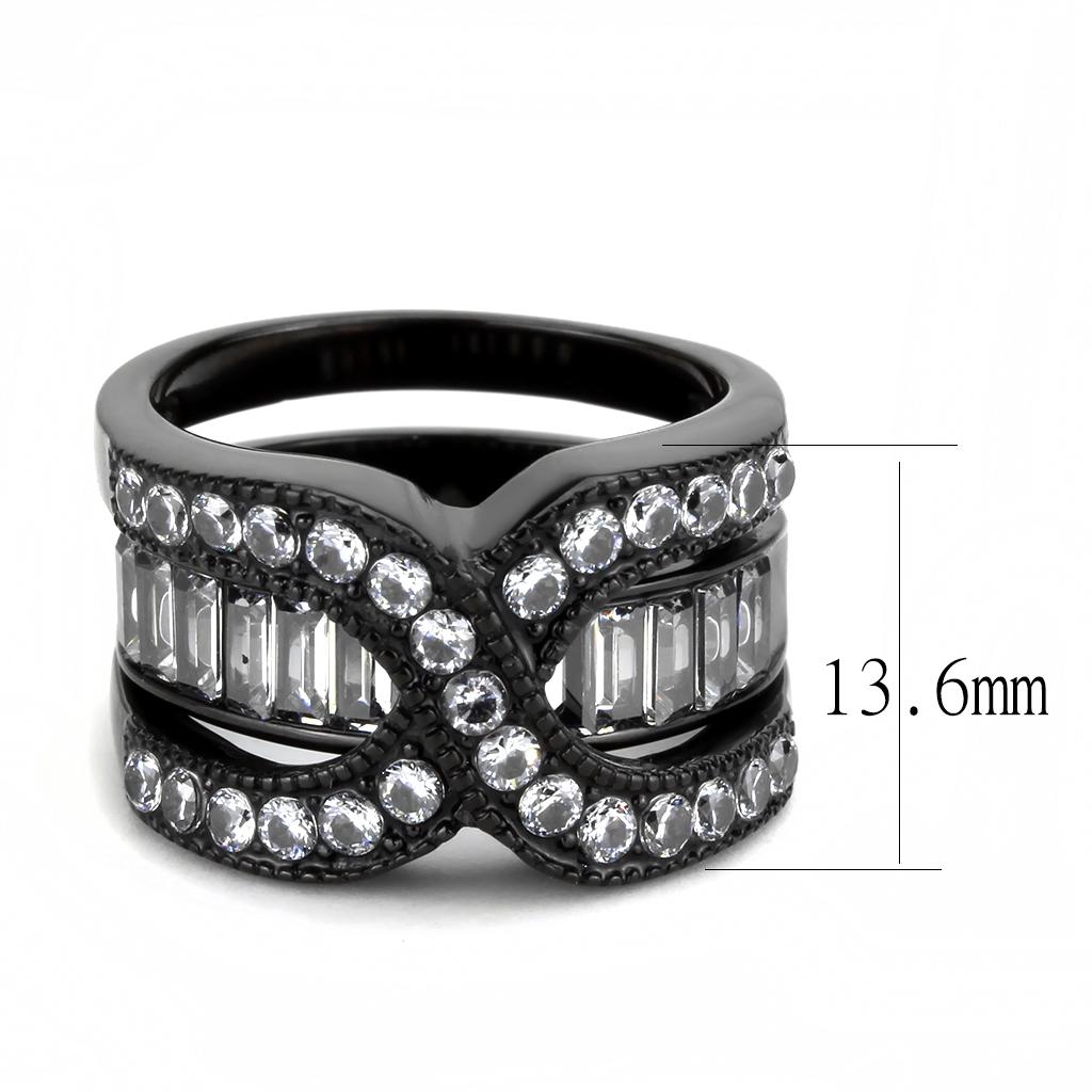 MATK3694 - IP Black(Ion Plating) Stainless Steel Ring with AAA Grade CZ  in Clear