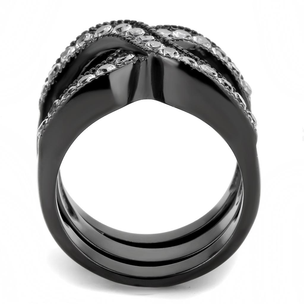 MATK3694 - IP Black(Ion Plating) Stainless Steel Ring with AAA Grade CZ  in Clear