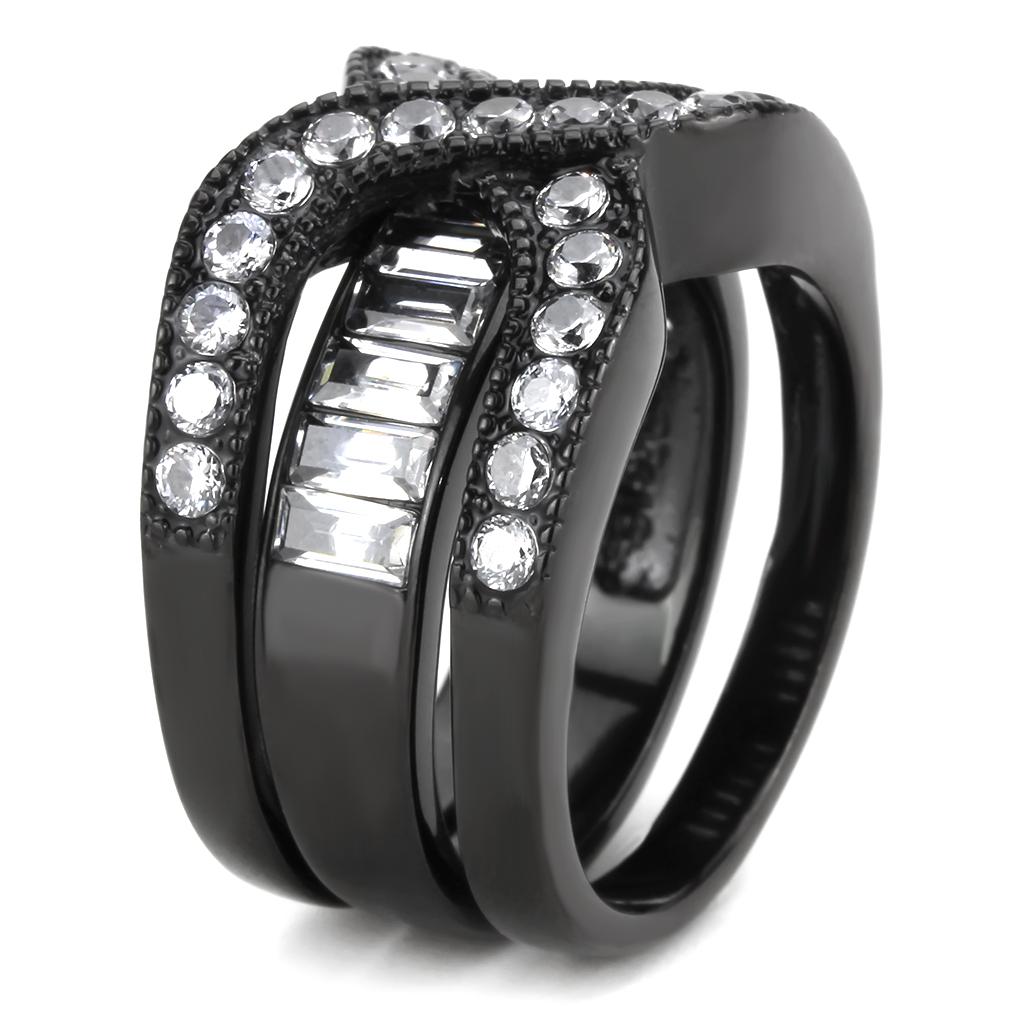 MATK3694 - IP Black(Ion Plating) Stainless Steel Ring with AAA Grade CZ  in Clear
