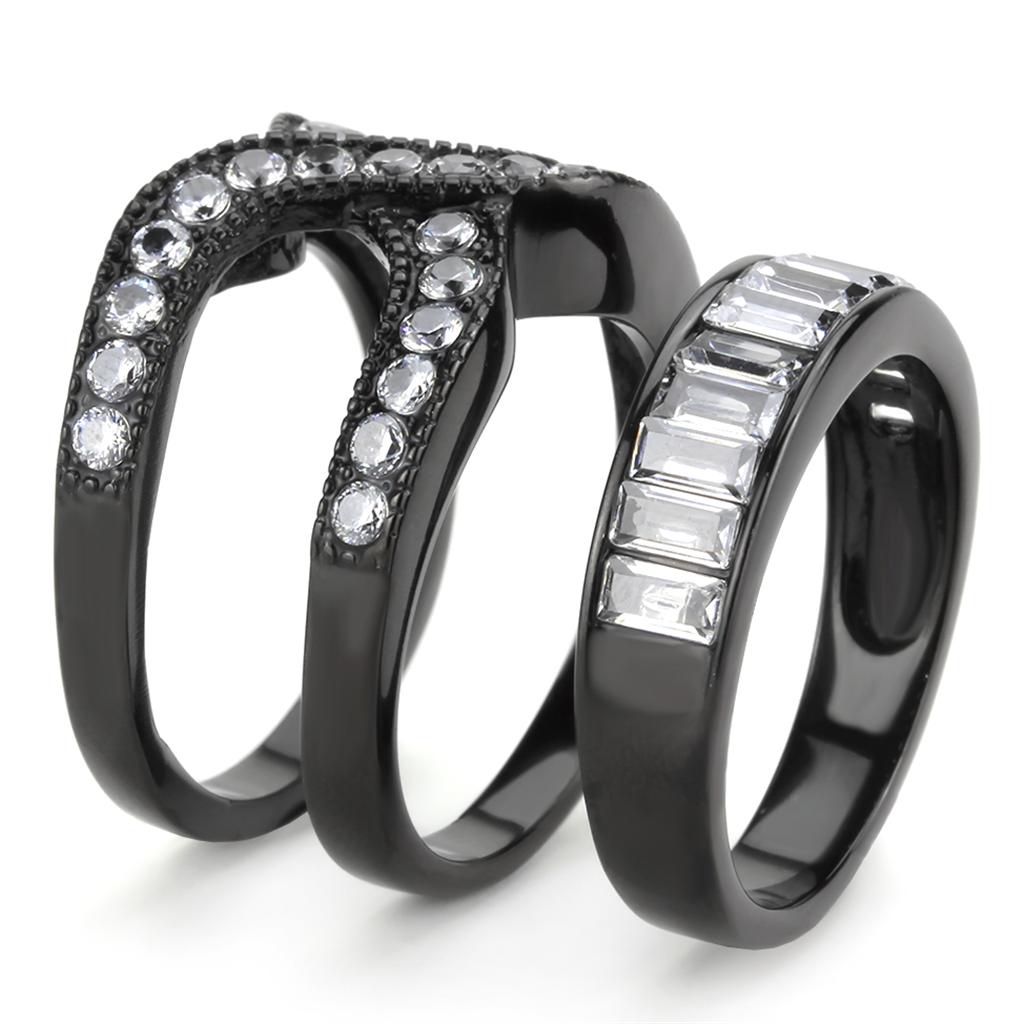 MATK3694 - IP Black(Ion Plating) Stainless Steel Ring with AAA Grade CZ  in Clear