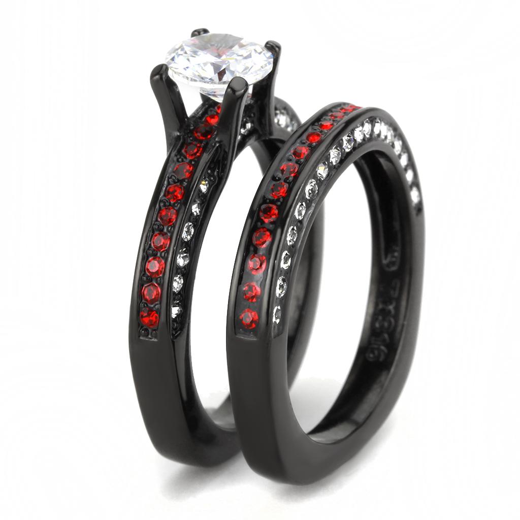 MATK3695 - IP Black(Ion Plating) Stainless Steel Ring with AAA Grade CZ  in Clear
