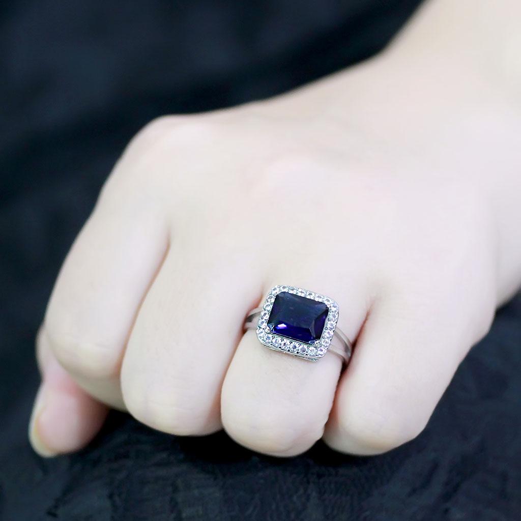 MATK3696 - High polished (no plating) Stainless Steel Ring with Synthetic Synthetic Glass in Montana