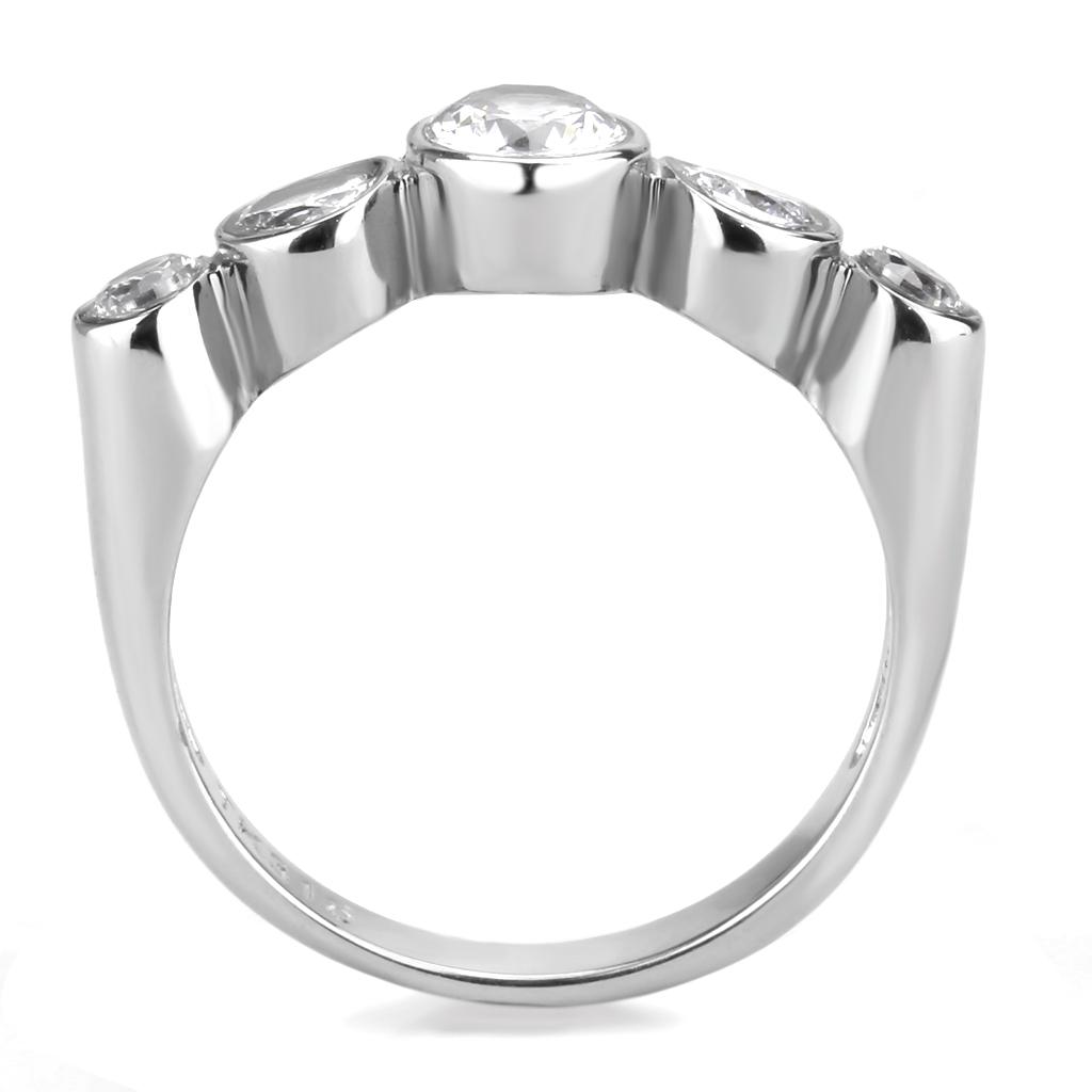 MATK3697 - High polished (no plating) Stainless Steel Ring with AAA Grade CZ  in Clear