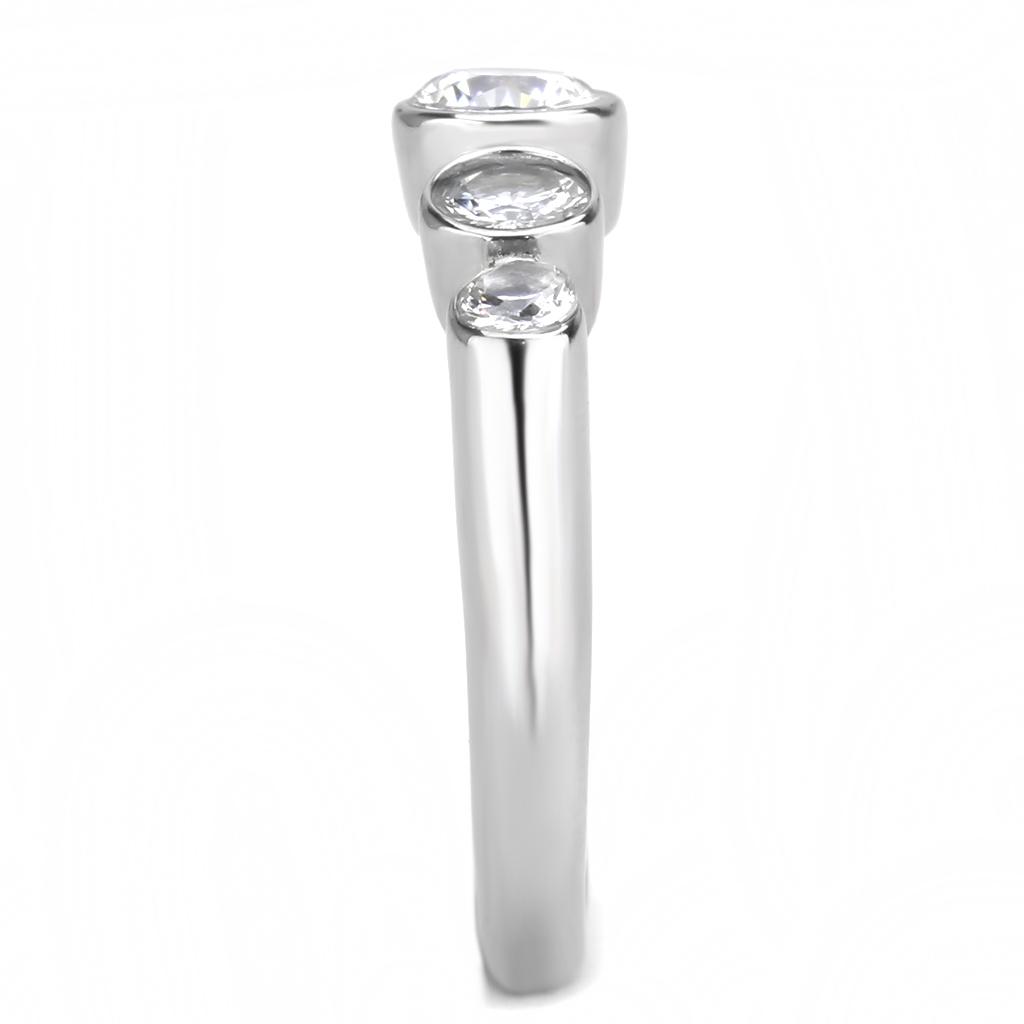 MATK3697 - High polished (no plating) Stainless Steel Ring with AAA Grade CZ  in Clear