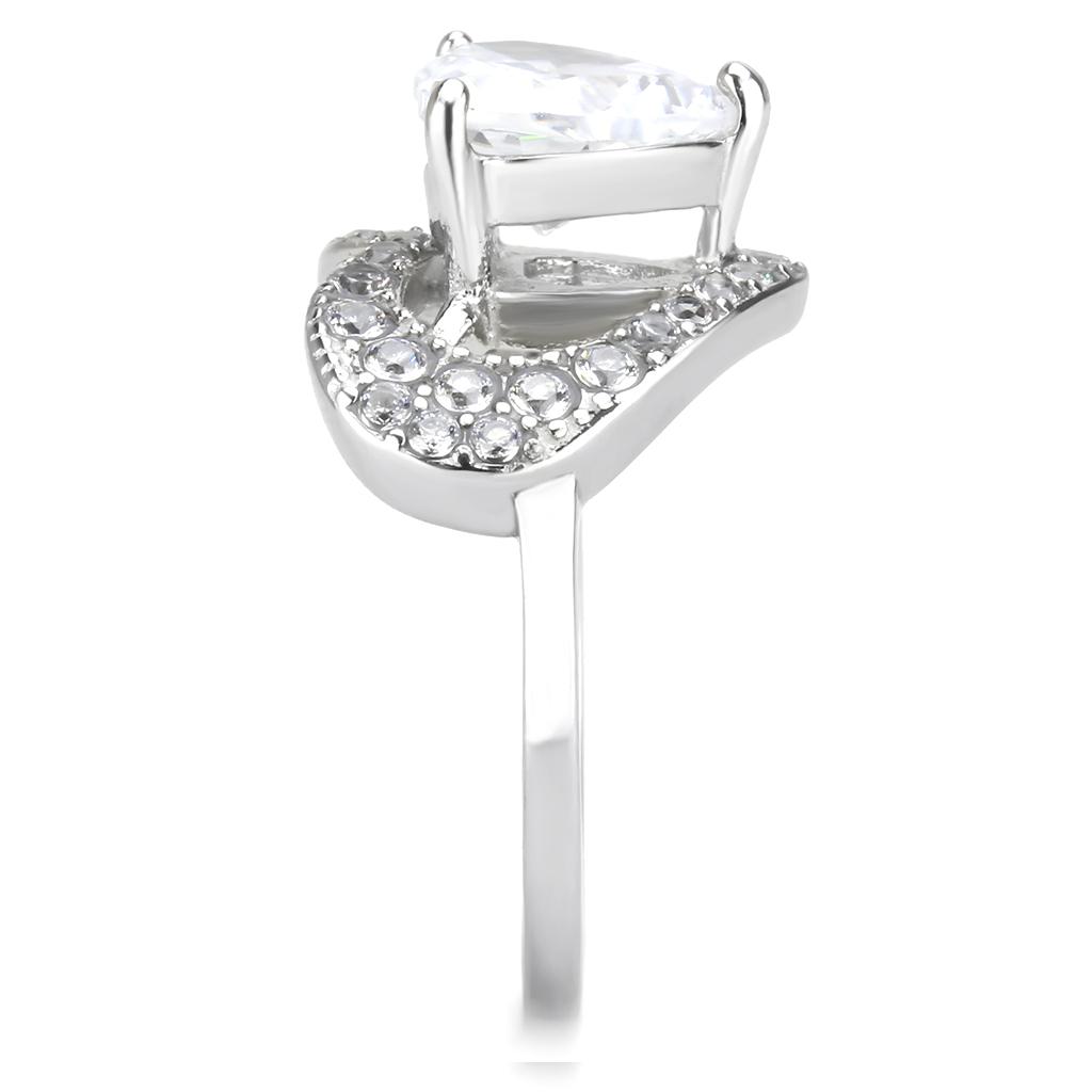 MATK3698 - High polished (no plating) Stainless Steel Ring with AAA Grade CZ  in Clear