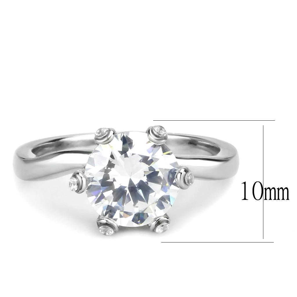 MATK3700 - High polished (no plating) Stainless Steel Ring with AAA Grade CZ  in Clear