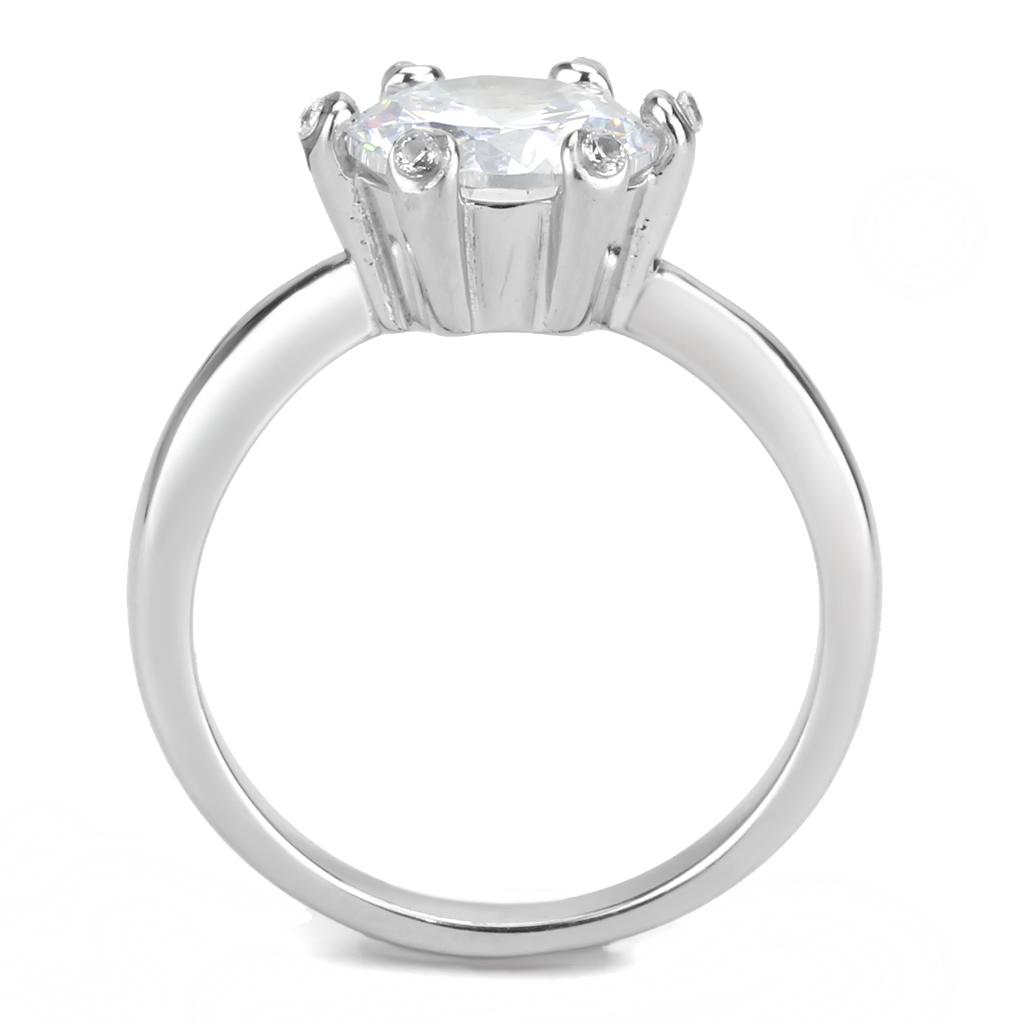 MATK3700 - High polished (no plating) Stainless Steel Ring with AAA Grade CZ  in Clear