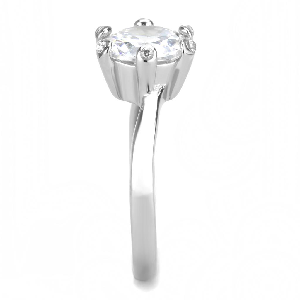 MATK3700 - High polished (no plating) Stainless Steel Ring with AAA Grade CZ  in Clear