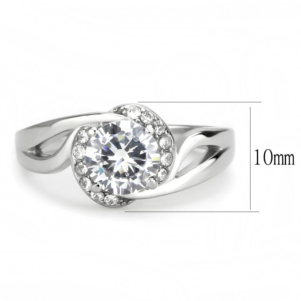 MATK3701 - High polished (no plating) Stainless Steel Ring with AAA Grade CZ  in Clear