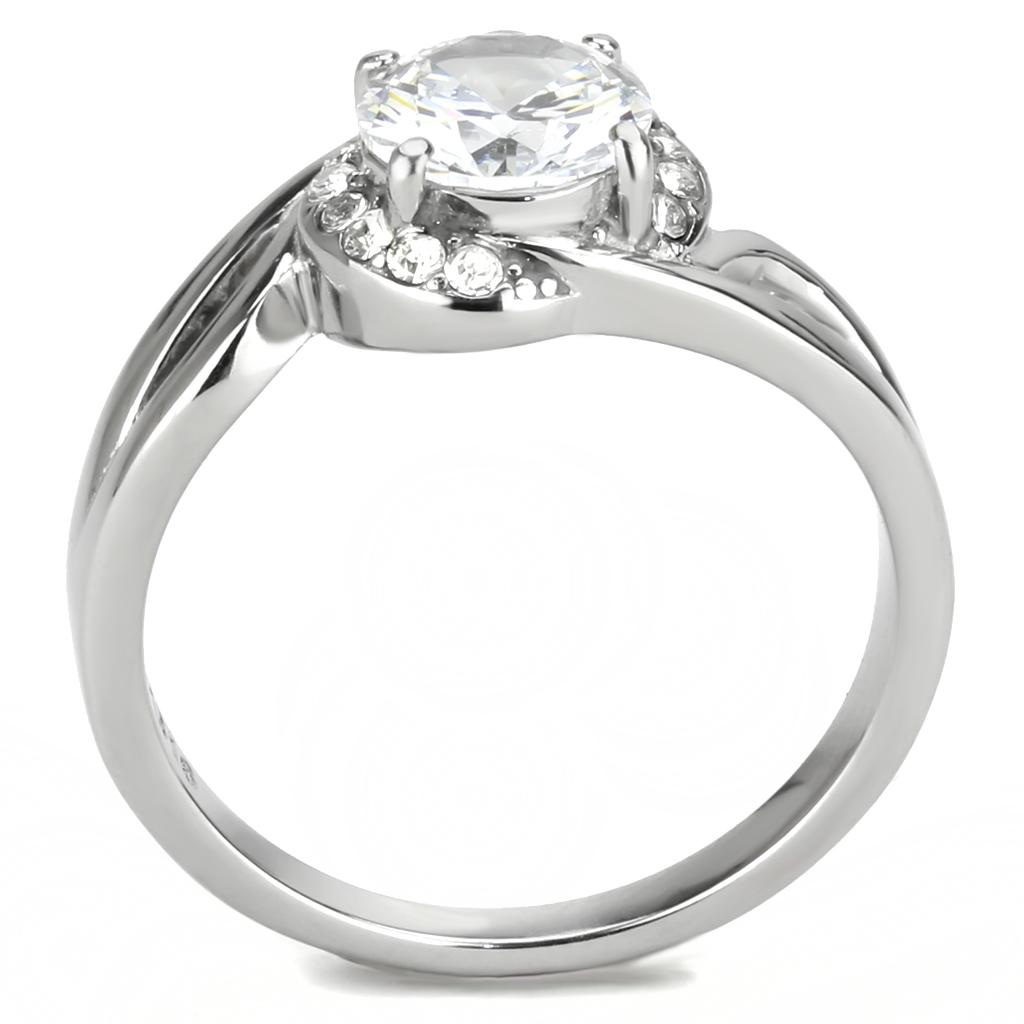 MATK3701 - High polished (no plating) Stainless Steel Ring with AAA Grade CZ  in Clear