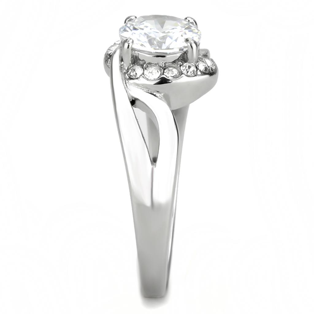 MATK3701 - High polished (no plating) Stainless Steel Ring with AAA Grade CZ  in Clear
