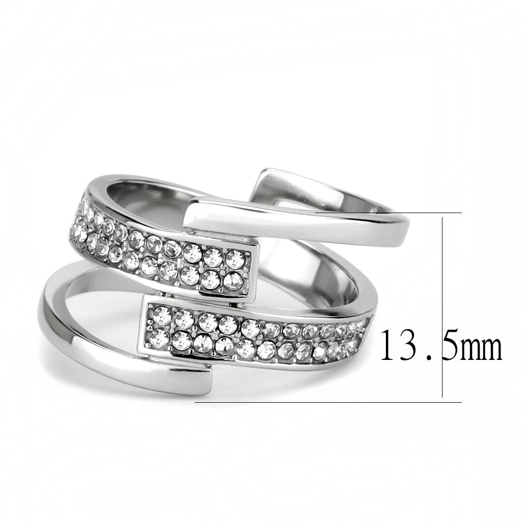 MATK3702 - High polished (no plating) Stainless Steel Ring with Top Grade Crystal  in Clear