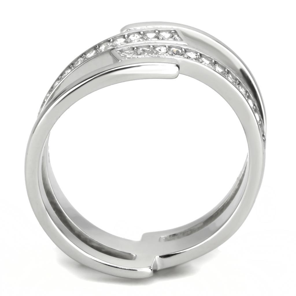 MATK3702 - High polished (no plating) Stainless Steel Ring with Top Grade Crystal  in Clear
