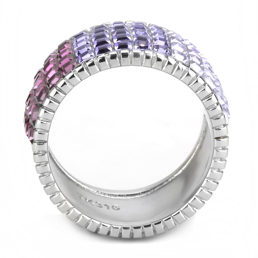 MATK3703 - High polished (no plating) Stainless Steel Ring with Top Grade Crystal  in Multi Color