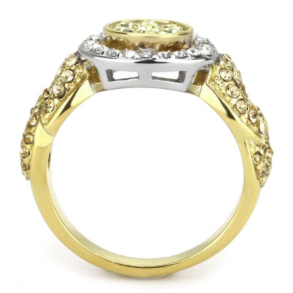 MATK3704 - Two-Tone IP Gold (Ion Plating) Stainless Steel Ring with Top Grade Crystal  in Multi Color