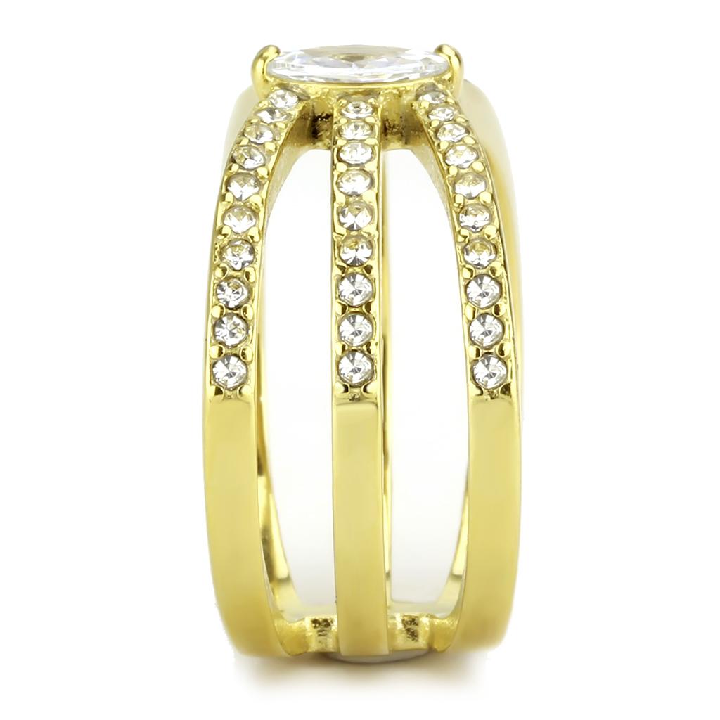 MATK3705 - IP Gold(Ion Plating) Stainless Steel Ring with AAA Grade CZ  in Clear