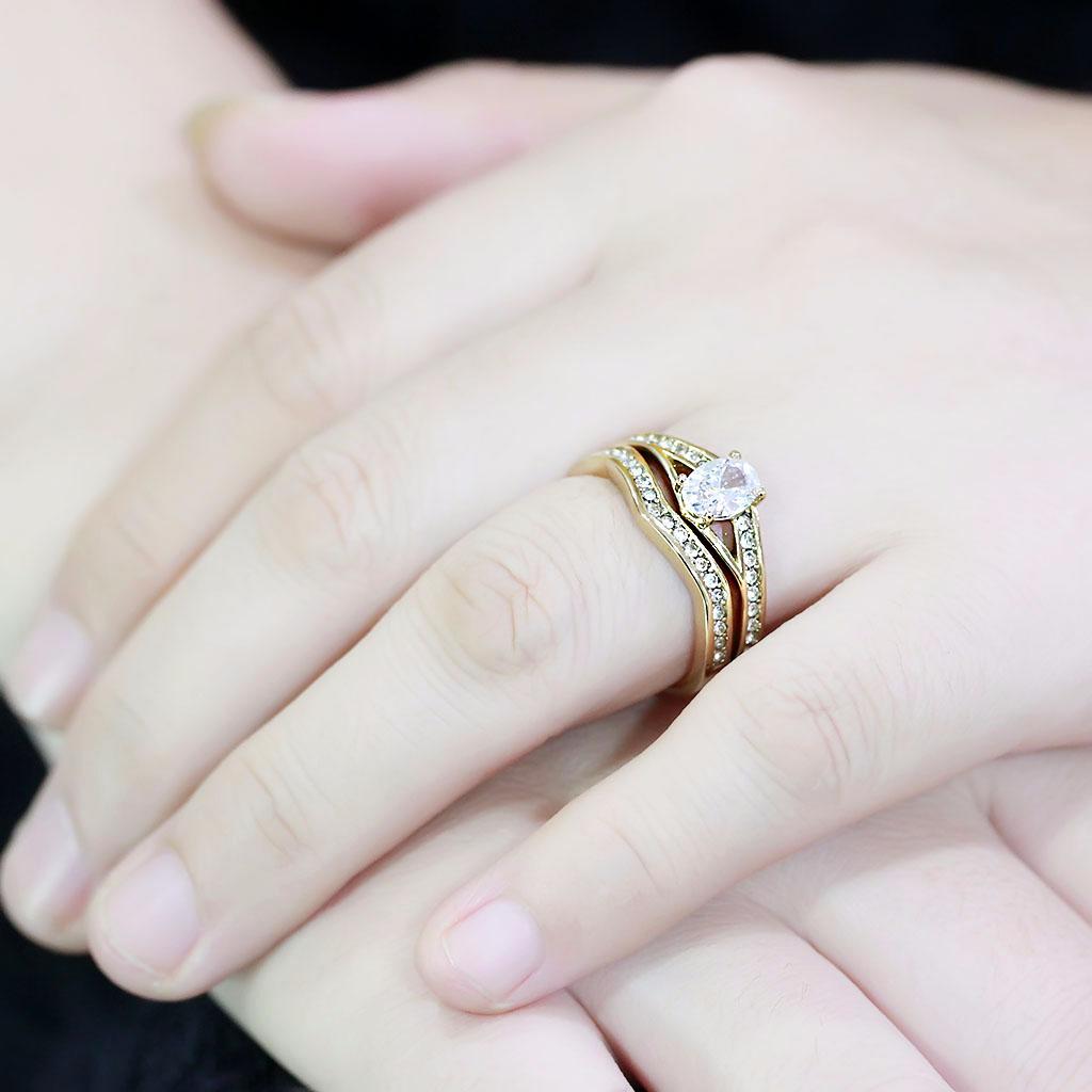 MATK3706 - IP Gold(Ion Plating) Stainless Steel Ring with AAA Grade CZ  in Clear