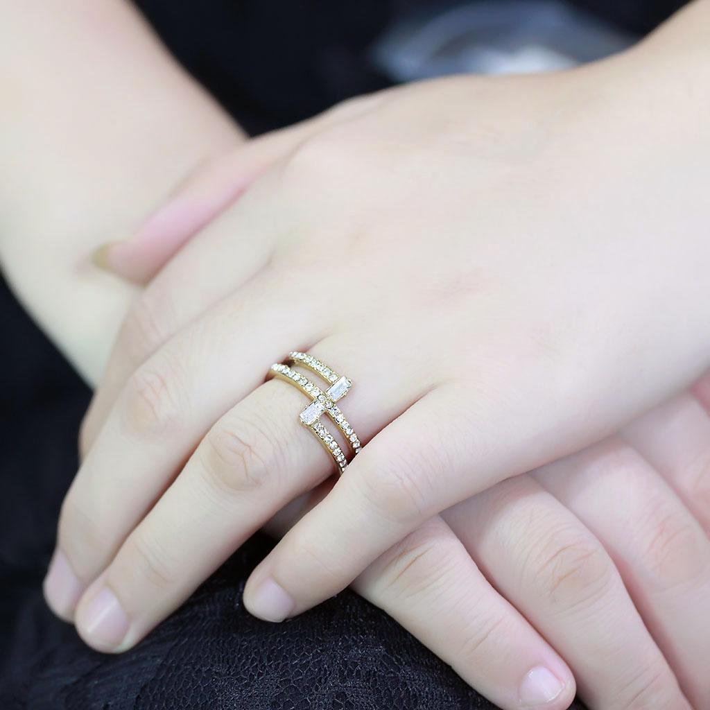MATK3707 - IP Gold(Ion Plating) Stainless Steel Ring with Top Grade Crystal  in Clear
