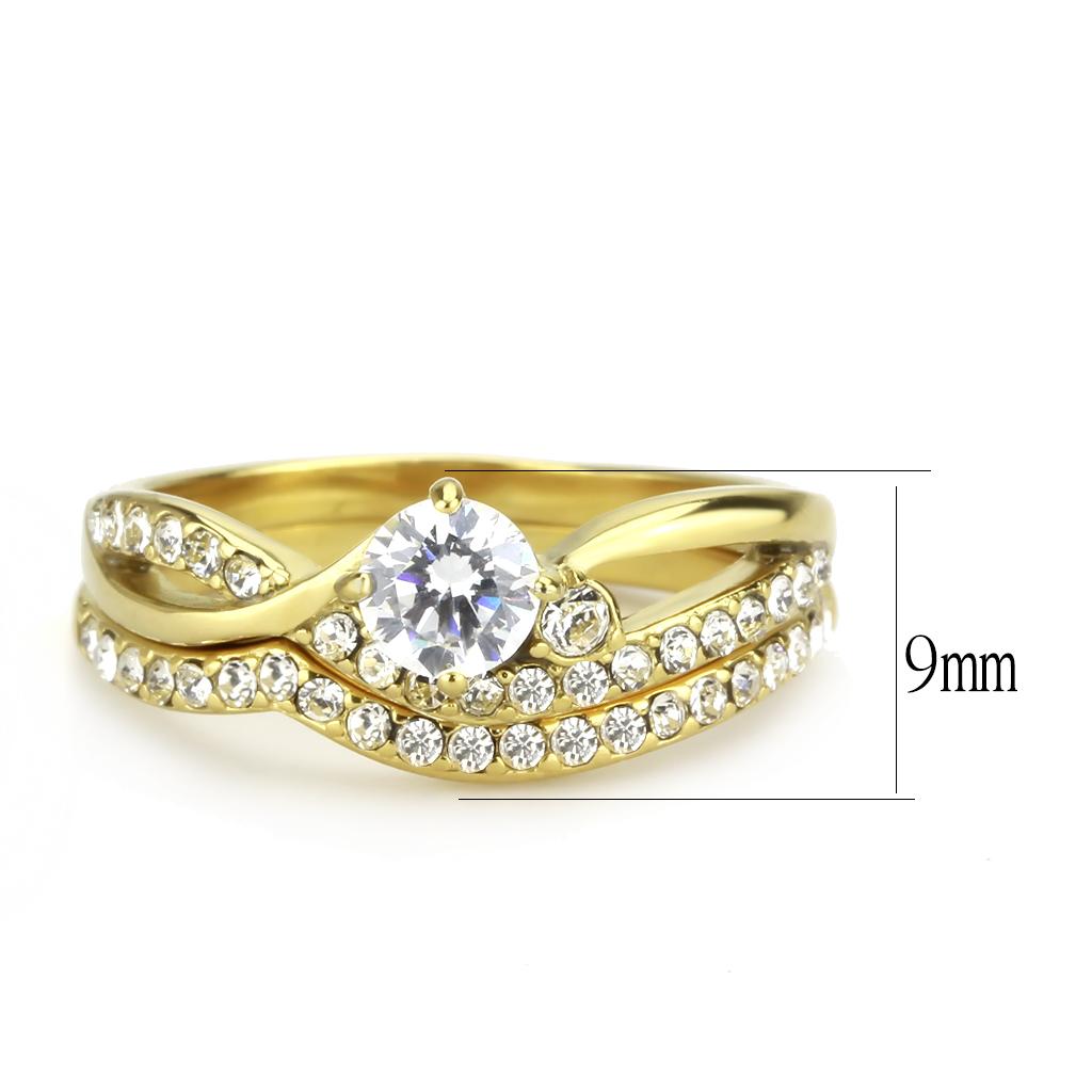 MATK3708 - IP Gold(Ion Plating) Stainless Steel Ring with AAA Grade CZ  in Clear