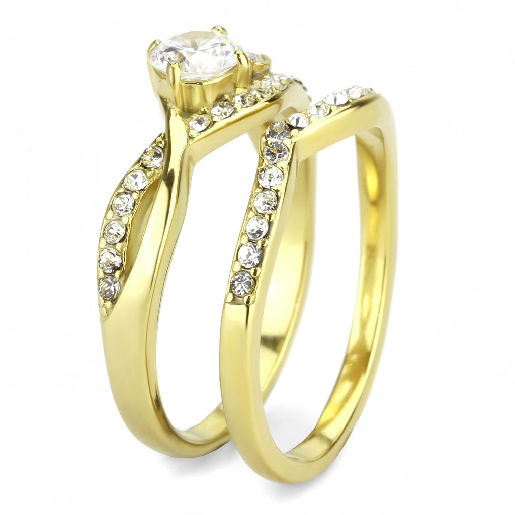 MATK3708 - IP Gold(Ion Plating) Stainless Steel Ring with AAA Grade CZ  in Clear