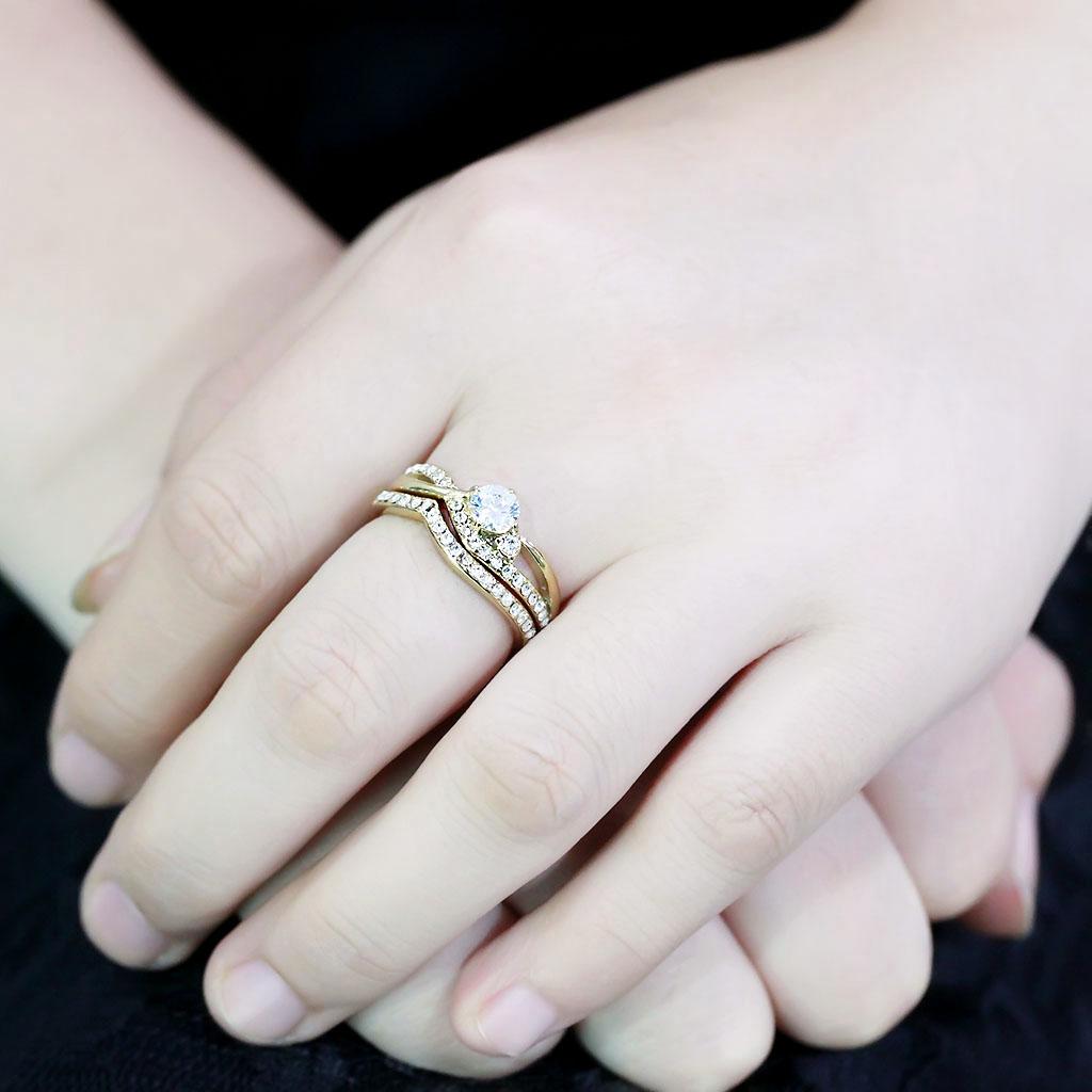 MATK3708 - IP Gold(Ion Plating) Stainless Steel Ring with AAA Grade CZ  in Clear