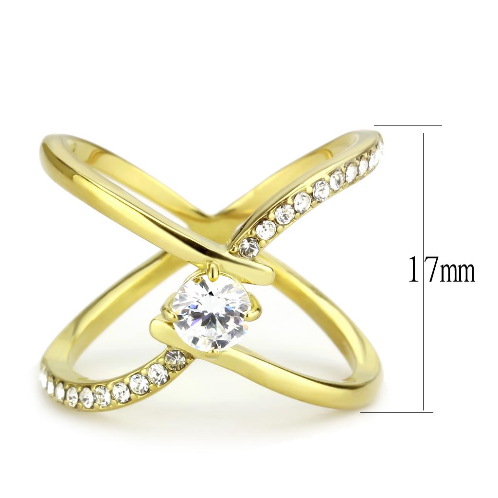MATK3709 - IP Gold(Ion Plating) Stainless Steel Ring with AAA Grade CZ  in Clear