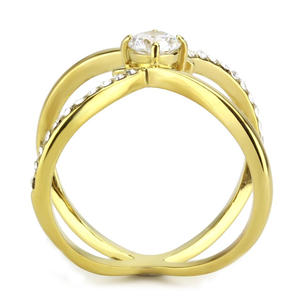 MATK3709 - IP Gold(Ion Plating) Stainless Steel Ring with AAA Grade CZ  in Clear