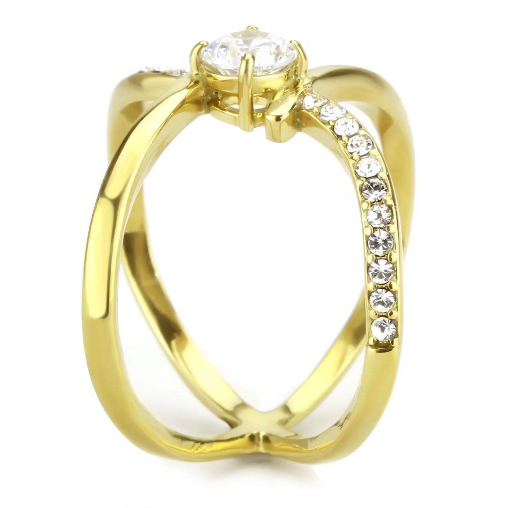 MATK3709 - IP Gold(Ion Plating) Stainless Steel Ring with AAA Grade CZ  in Clear