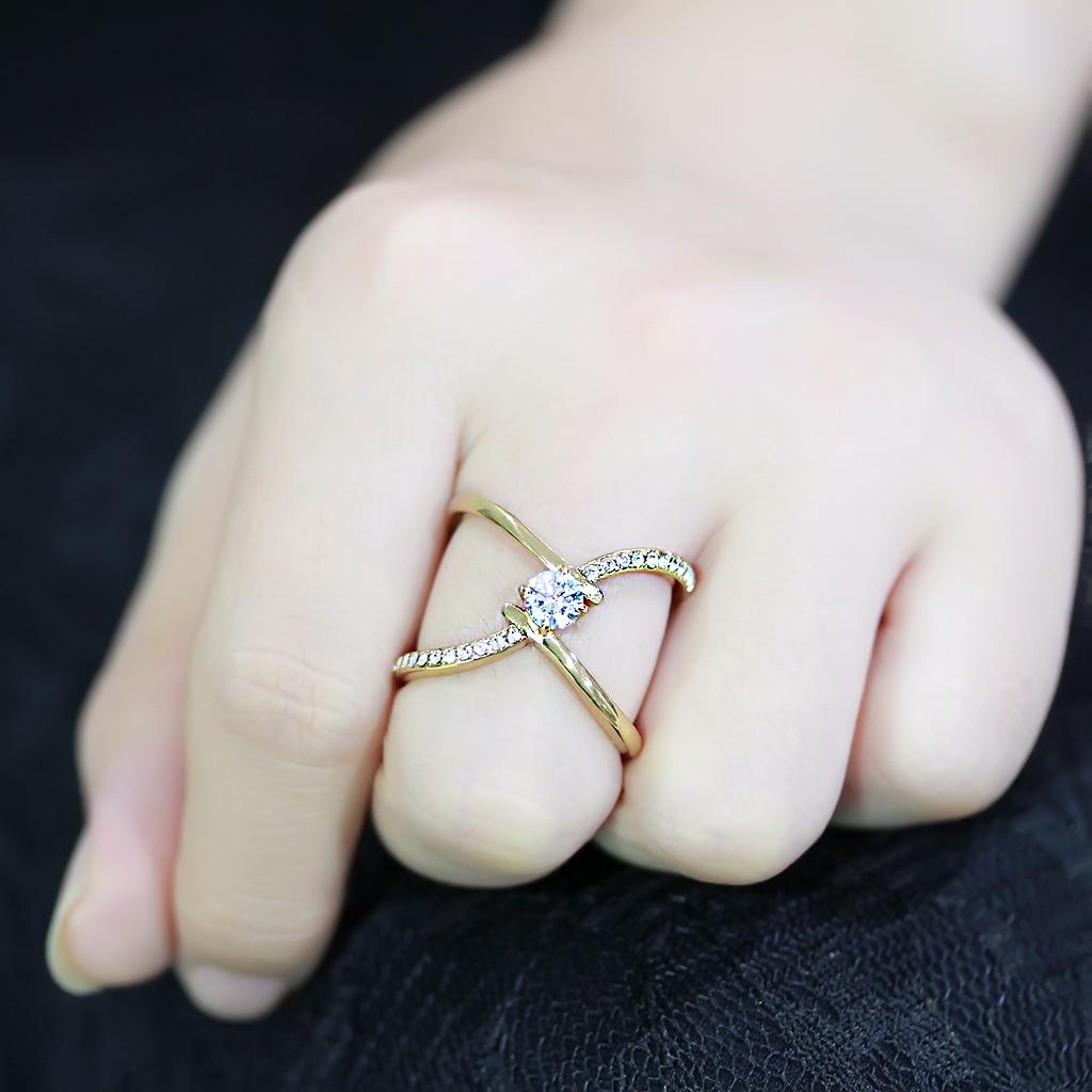 MATK3709 - IP Gold(Ion Plating) Stainless Steel Ring with AAA Grade CZ  in Clear