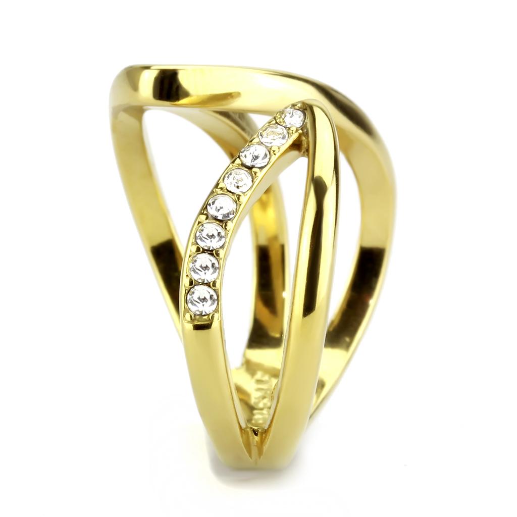 MATK3710 - IP Gold(Ion Plating) Stainless Steel Ring with Top Grade Crystal  in Clear