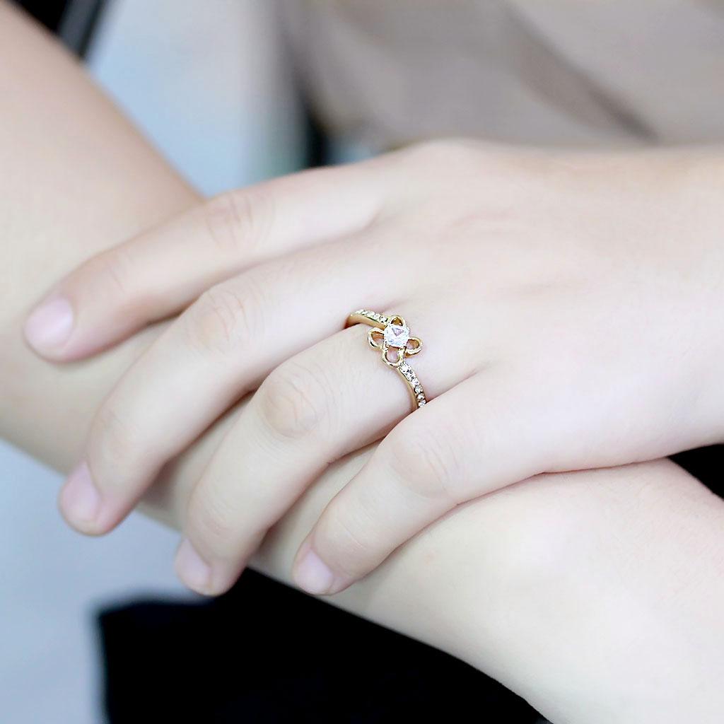 MATK3711 - IP Gold(Ion Plating) Stainless Steel Ring with AAA Grade CZ  in Clear