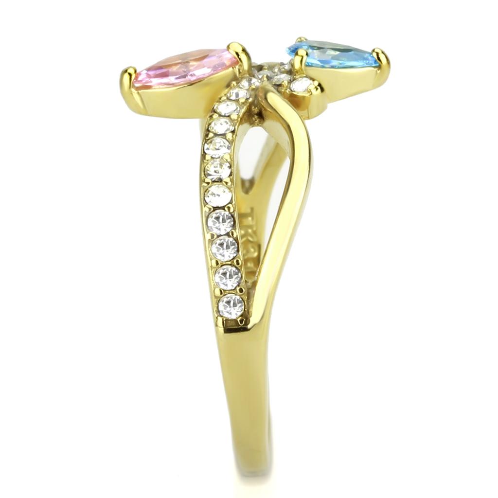 MATK3712 - IP Gold(Ion Plating) Stainless Steel Ring with AAA Grade CZ  in Multi Color