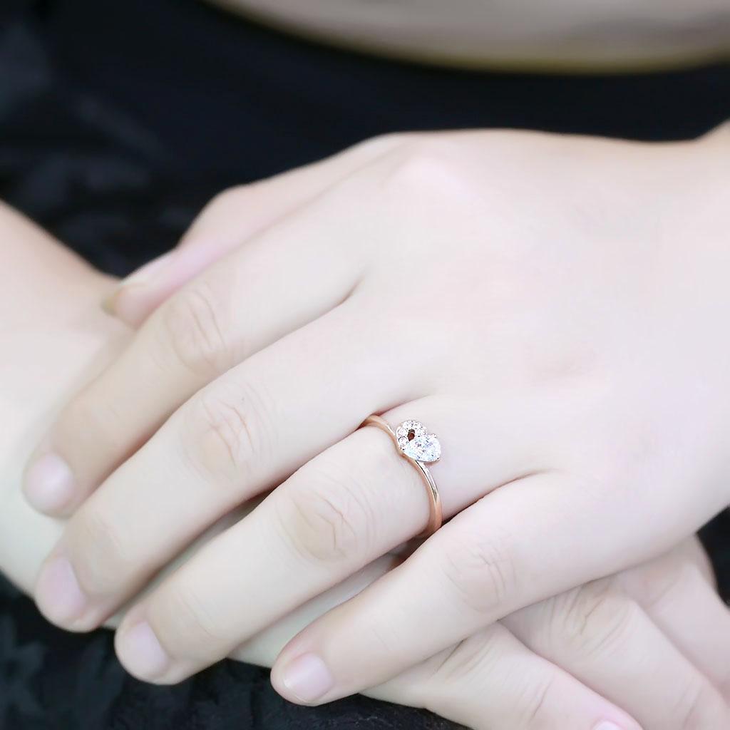 MATK3713 - IP Rose Gold(Ion Plating) Stainless Steel Ring with AAA Grade CZ  in Clear