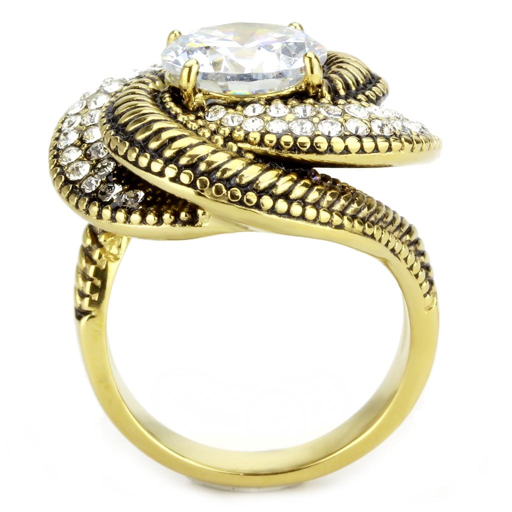 MATK3714 - IP Gold(Ion Plating) Stainless Steel Ring with AAA Grade CZ  in Clear