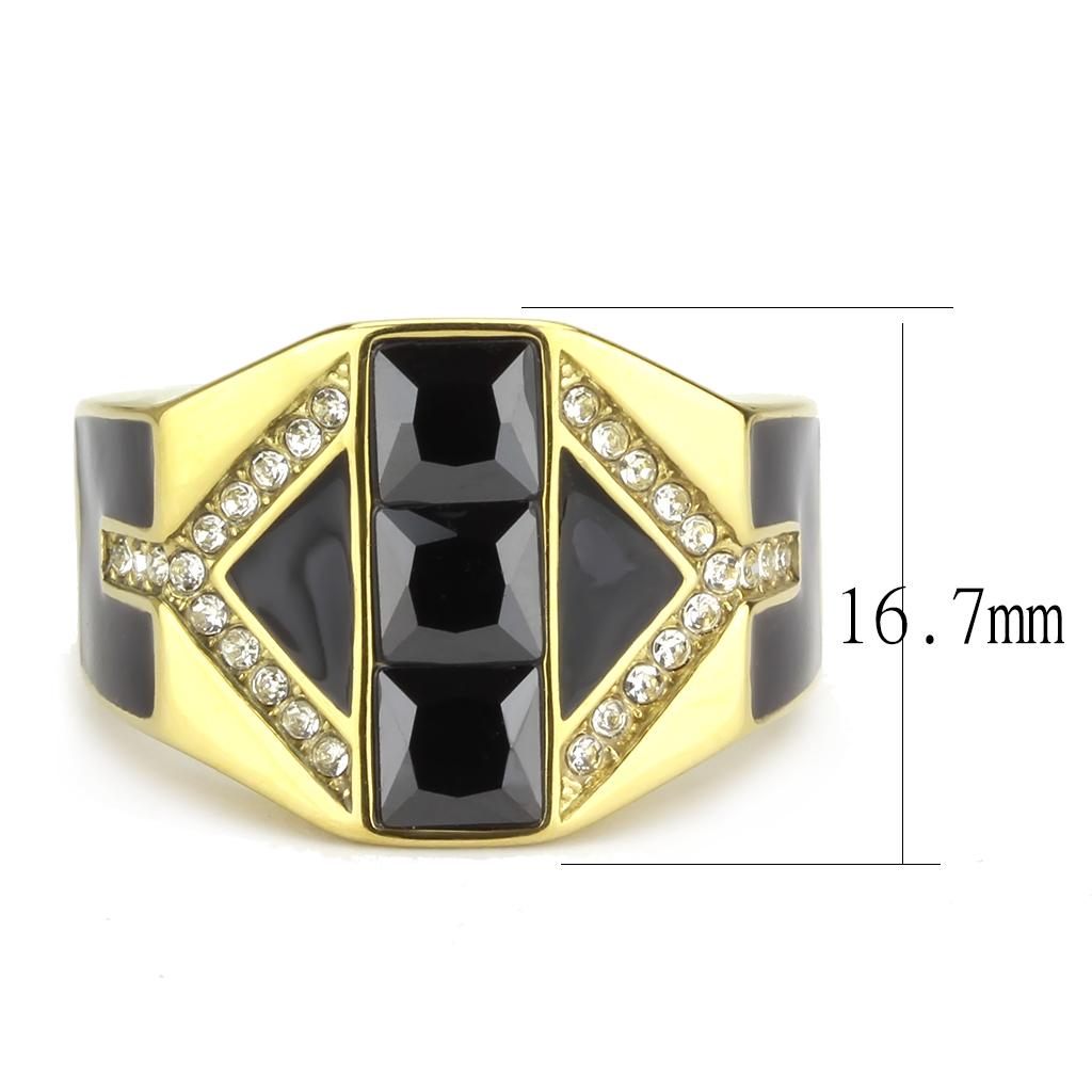 MATK3721 - IP Gold(Ion Plating) Stainless Steel Ring with AAA Grade CZ  in Black Diamond