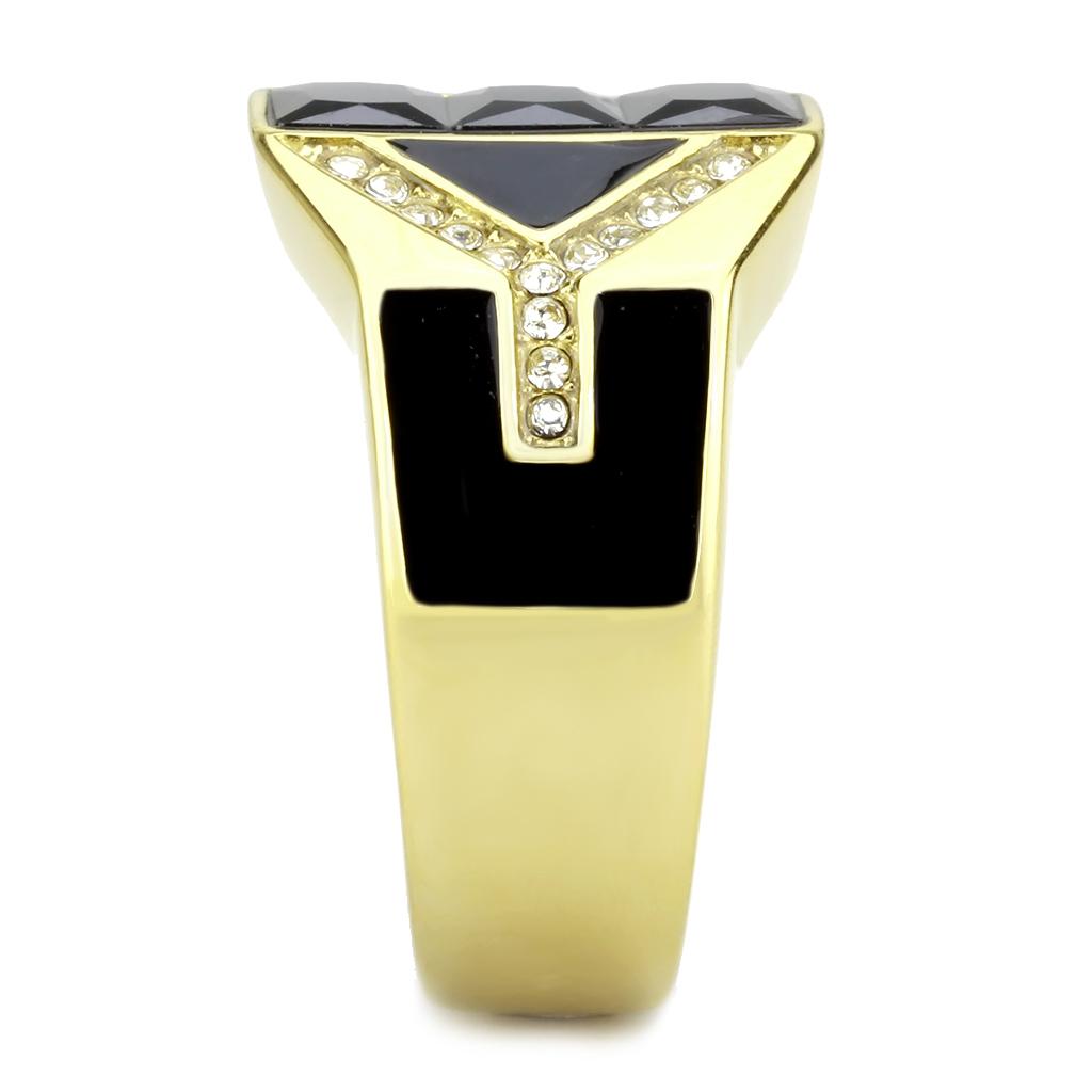 MATK3721 - IP Gold(Ion Plating) Stainless Steel Ring with AAA Grade CZ  in Black Diamond