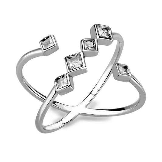 MATK3730 High polished Stainless Steel Ring with AAA Grade CZ in Clear